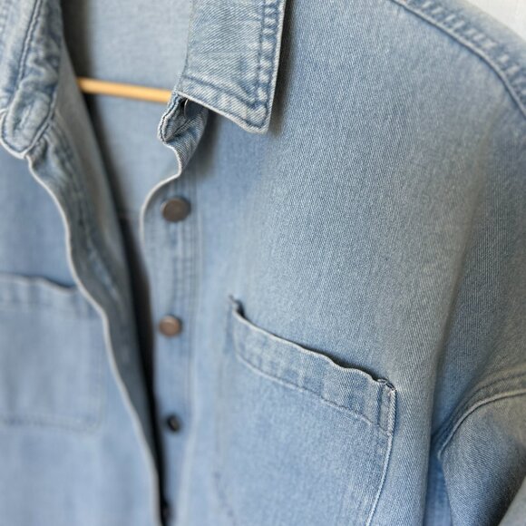 Womens Denim Shacket Shirt Tunic Length Light Denim Heavyweight - Picture 4 of 6